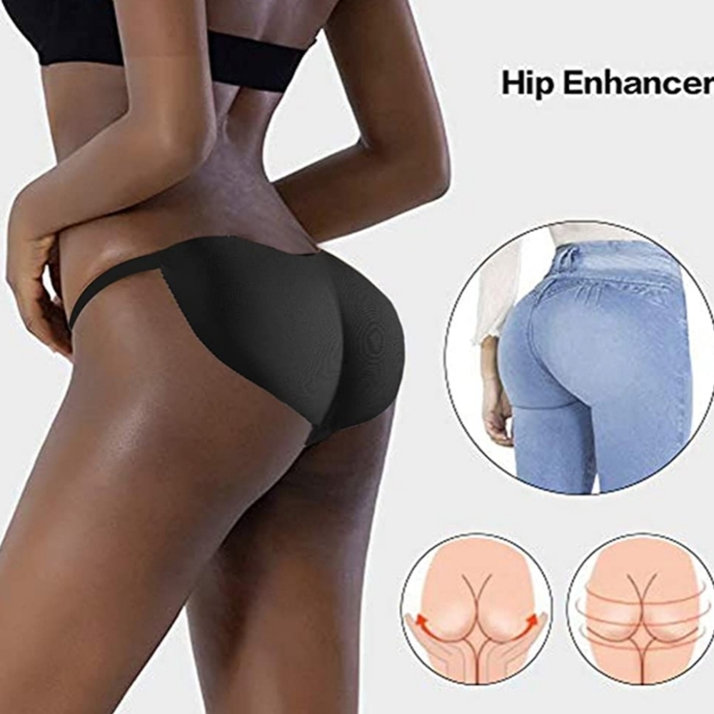 Beige Women Sponge Padded Push Up Panties Butt Lifter
